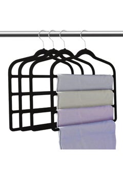 Pants Hanger, 4-Pack Velvet Pants Rack Hanger Non-Slip Skirt Hangers Multiple Layers 360° Swivel Hook Velvet Clothes Hanger for Jeans, Scarf and Tie, Black