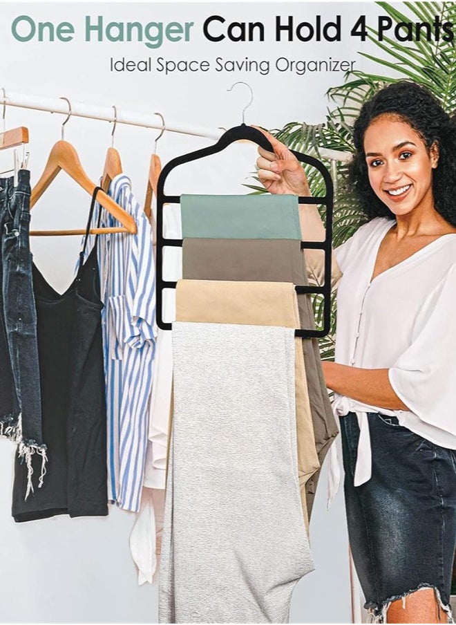 Generic - Pants Hanger, 4-Pack Velvet Pants Rack Hanger Non-Slip Skirt Hangers Multiple Layers 360° Swivel Hook Velvet Clothes Hanger for Jeans, Scarf and Tie, Black - Image 1
