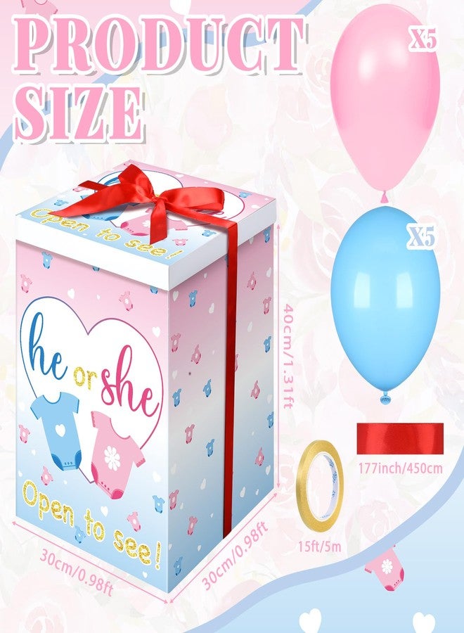 هونغداو صندوق بالونات هونغداو للكشف عن جنس المولود مع شريط و10 بالونات وردية وزرقاء، ألعاب الكشف عن جنس المولود، هو أو هي، افتح لترى، لتزيين الحفلات، 12 بوصة × 12 بوصة × 16 بوصة (قماش). - Image 2