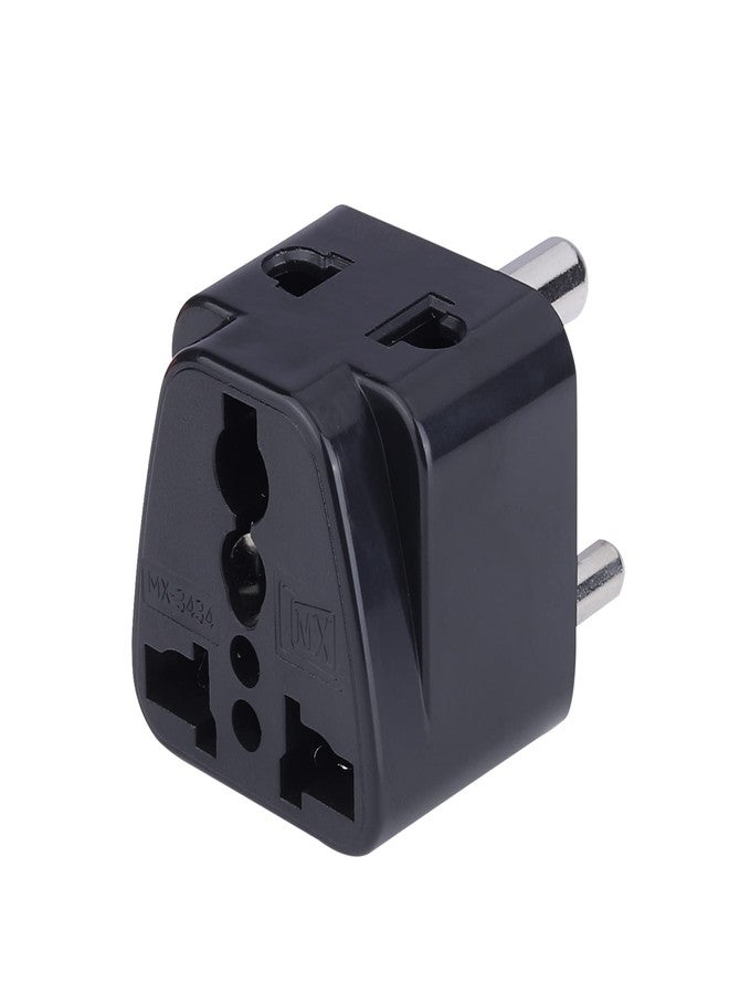 MX Universal Travel Adapter Type D to India - 2‑in‑1 Conversion Plug for UK/USA/China/EU - Surge Protection & Safety Shutters - Black - Image 1