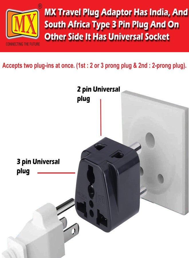 MX Universal Travel Adapter Type D to India - 2‑in‑1 Conversion Plug for UK/USA/China/EU - Surge Protection & Safety Shutters - Black - Image 4
