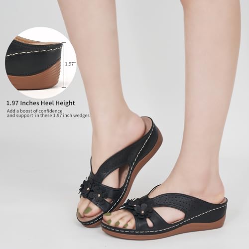 Ecetana Sandals for Women Wedge Shoes: Slip On Dressy Summer Comfortable Slides Sandals Lightweight Memory Foam Platform Shoes - Image 5