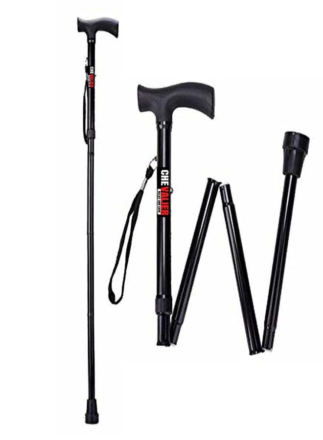 CHEVALIER 4 Fold Folding Walking Stick/Cane for Old People Men/Women, Aluminium, Black - Image 1