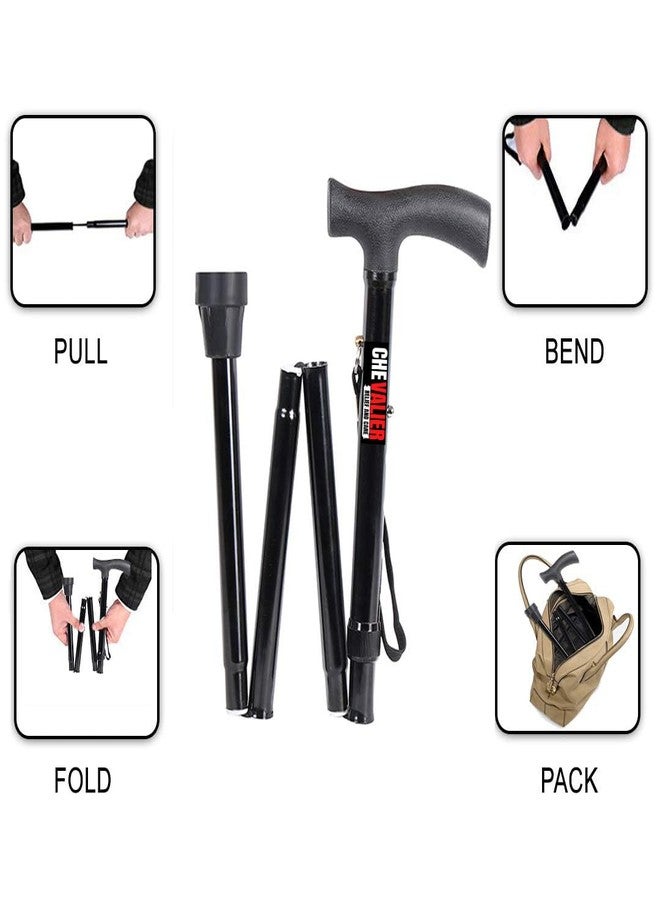 CHEVALIER 4 Fold Folding Walking Stick/Cane for Old People Men/Women, Aluminium, Black - Image 5