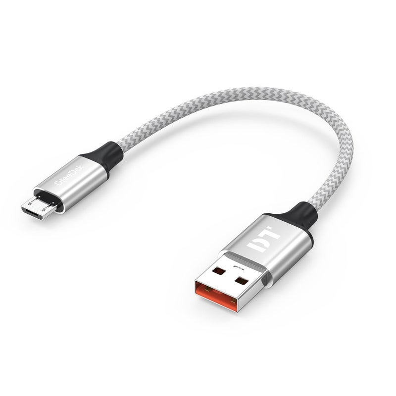 DteeDck Micro USB Cable 6 inch Short, 15W Fast Charging & 480Mbps Data Transfer, Durable Nylon Braided Charge Silver Cord for Old Android Phone, Kindle, Fire TV Stick, PS4, Raspberry Pi, etc. - Image 1