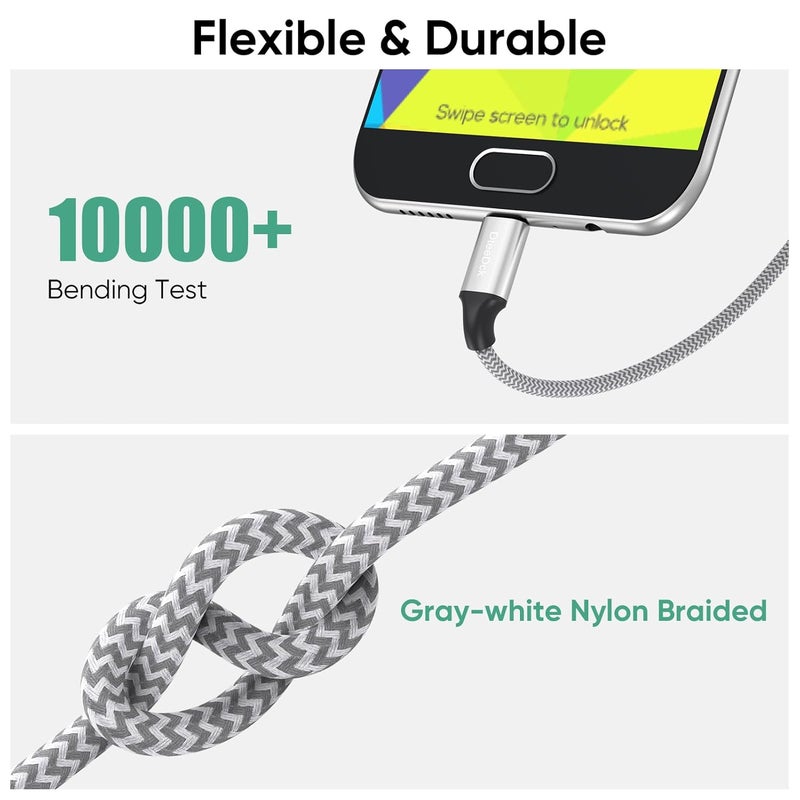 DteeDck Micro USB Cable 6 inch Short, 15W Fast Charging & 480Mbps Data Transfer, Durable Nylon Braided Charge Silver Cord for Old Android Phone, Kindle, Fire TV Stick, PS4, Raspberry Pi, etc. - Image 5