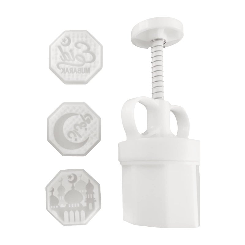 JAGTRADE Thickness Adjustable Moon Cake Mold 50g Eid Mubarak Cookie Stamps Set Hand Press, 7.2x15cm - Image 1