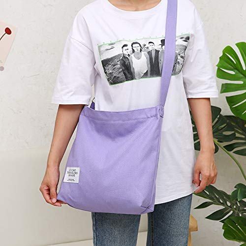 Covelin Women's Retro Large Size Canvas Shoulder Bag Hobo Crossbody Handbag Casual Tote Light Purple - Image 4