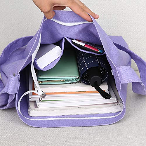 Covelin Women's Retro Large Size Canvas Shoulder Bag Hobo Crossbody Handbag Casual Tote Light Purple - Image 3