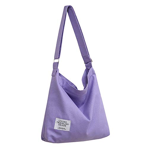 Covelin Women's Retro Large Size Canvas Shoulder Bag Hobo Crossbody Handbag Casual Tote Light Purple - Image 1