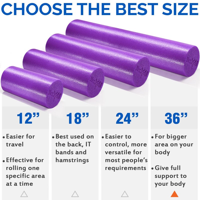Yes4All Medium Firm Round PE Foam Roller 12, 18, 24, 36 Inches for Pilates, Yoga, Stretching, Balance & Core Exercises - Image 4