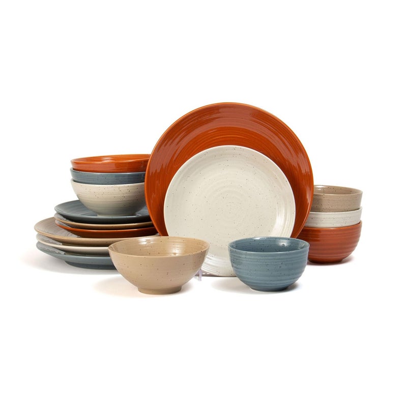 Sango Siterra Painters Palette 16Piece Stoneware Dinnerware Set  Service for 4 Multicolor with Unique Flecked Design Perfect for Everyday Dining  Entertainment Microwave  Dishwasher Safe