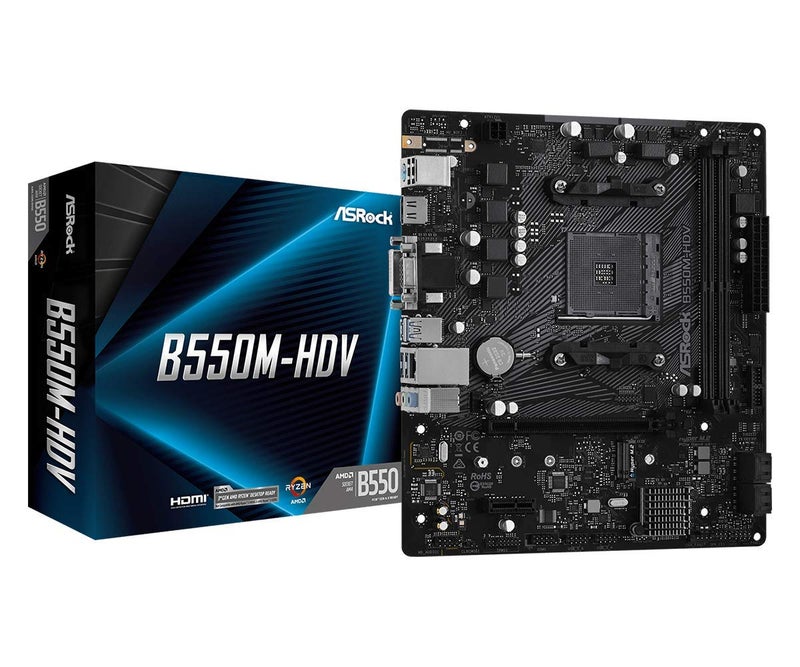 ASRock B550M-HDV Socket AM4 Micro-ATX Motherboard, Supports AMD Ryzen 5000/4000/3000 Series Processors, DDR4 4733+(OC), PCIe 4.0, Gigabit LAN - Image 1