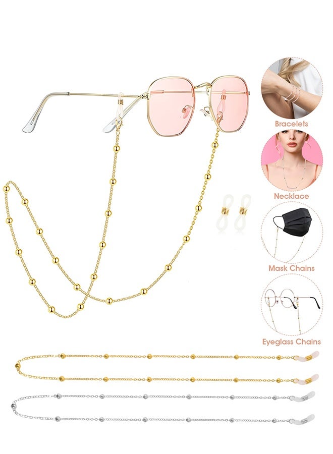 Wffo 2 PCS Metal Glasses Chains for Men Women, Eyewear Strap Holders Hanging Neck Rope Lanyard Eyeglasses Accessory (Gold/Silver) - Image 1