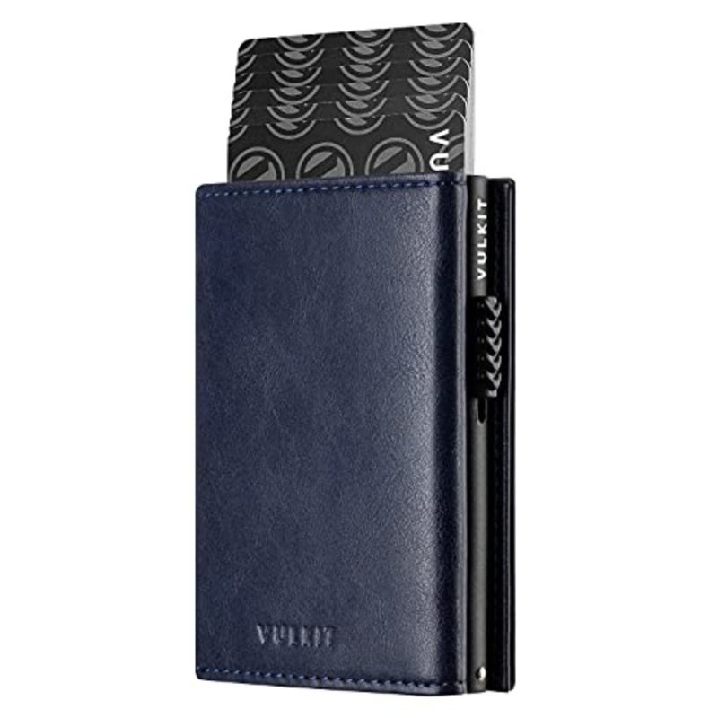 Credit Card Holder for Daily Commute: Genuine Leather, Black, RFID Blocking + Pop-Up Mechanism + Banknote Compartment + ID Window + Coin Pocket + Magnetic Closure - Image 1