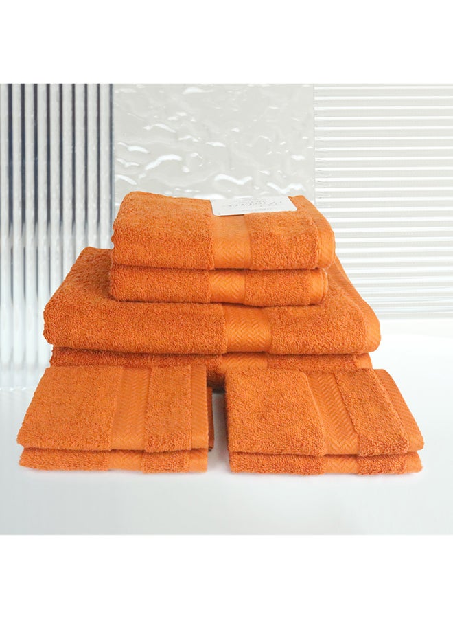 White Rose 8 Pcs MATRIX Dyed Towel set 500 GSM 100% Cotton Terry Zic Zac Border 2 Bath Towel (70x140) cm, 2 Hand Towel (50x90) cm, & 4 Face Towel (33x33) cm Soft Feel Highly Absorbent Dark Orange Color  - Image 1