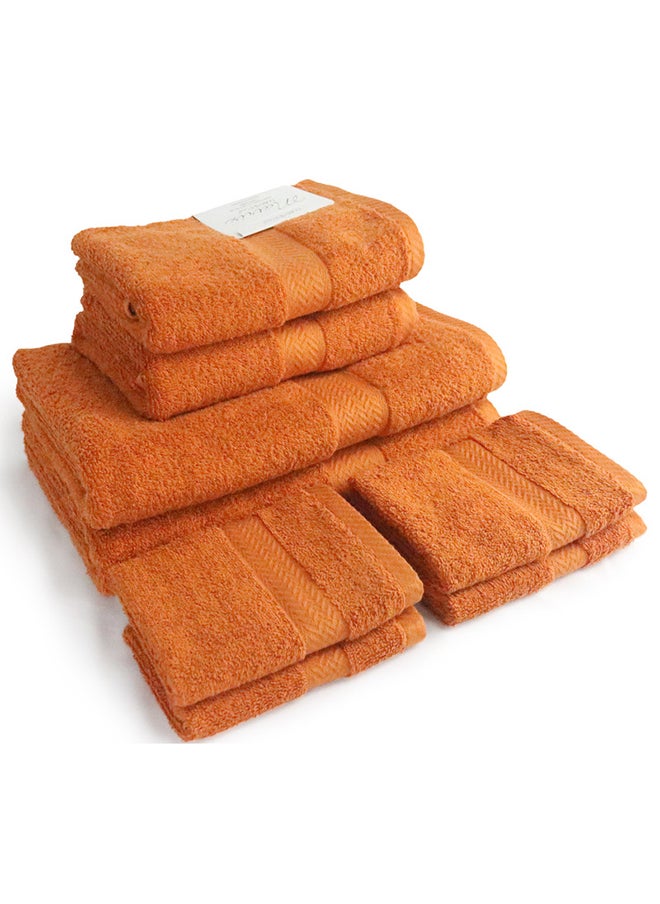 White Rose 8 Pcs MATRIX Dyed Towel set 500 GSM 100% Cotton Terry Zic Zac Border 2 Bath Towel (70x140) cm, 2 Hand Towel (50x90) cm, & 4 Face Towel (33x33) cm Soft Feel Highly Absorbent Dark Orange Color  - Image 4