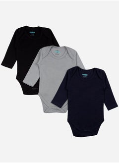 Babies Basic Pack of 3 - Solid Long Sleeves Bodysuit by Styli  - Image 1