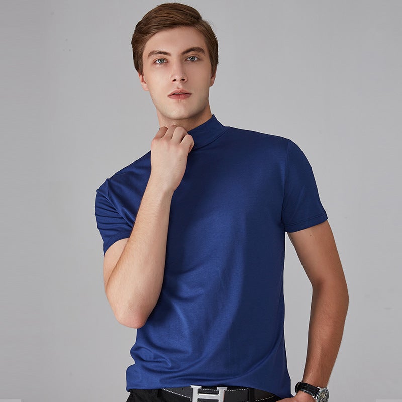 Wholesale Export Men's Turtleneck Short-Sleeved Youth T-Shirt Mid-Collar Pure Color Half Turtleneck Daily Half-Sleeved Bottoming Shirt - Image 5