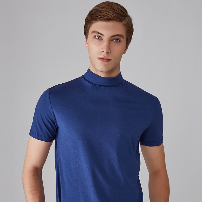 Wholesale Export Men's Turtleneck Short-Sleeved Youth T-Shirt Mid-Collar Pure Color Half Turtleneck Daily Half-Sleeved Bottoming Shirt - Image 2