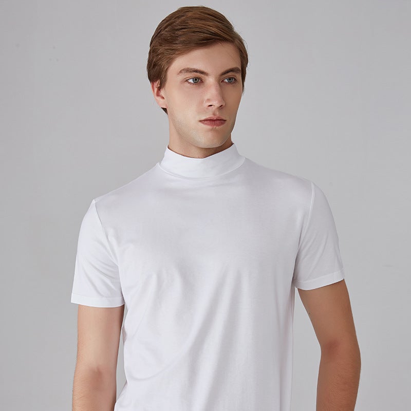Wholesale Export Men's Turtleneck Short-Sleeved Youth T-Shirt Mid-Collar Pure Color Half Turtleneck Daily Half-Sleeved Bottoming Shirt - Image 4