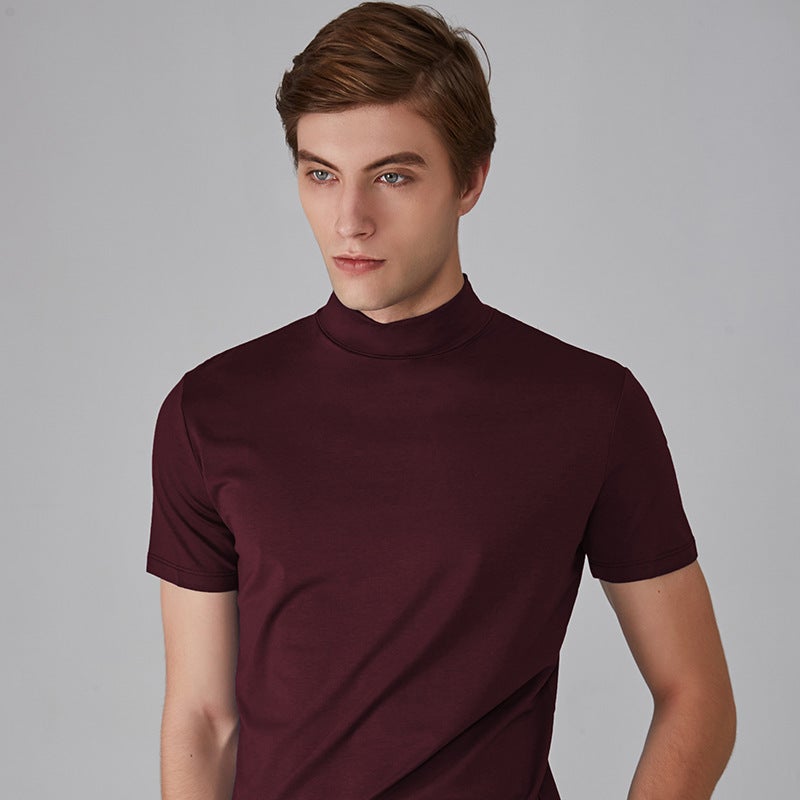Wholesale Export Men's Turtleneck Short-Sleeved Youth T-Shirt Mid-Collar Pure Color Half Turtleneck Daily Half-Sleeved Bottoming Shirt - Image 1