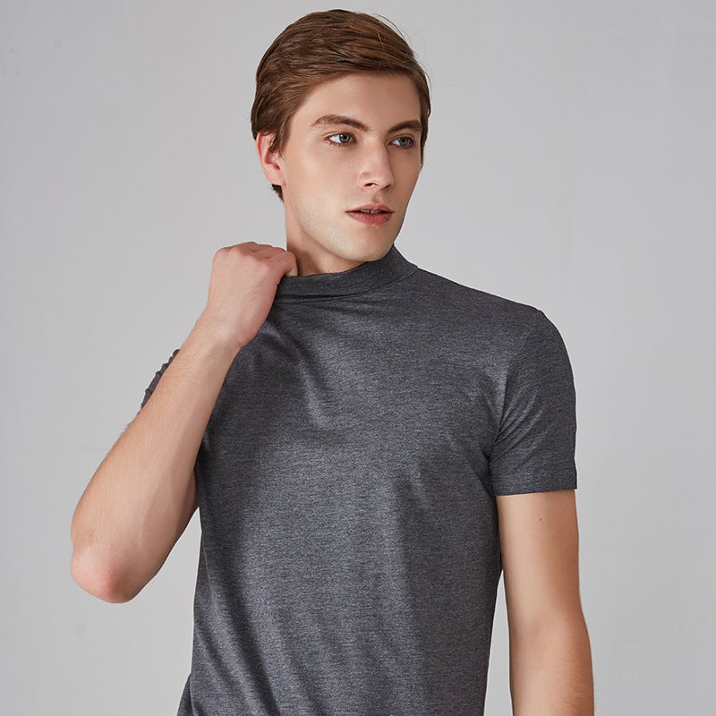 Wholesale Export Men's Turtleneck Short-Sleeved Youth T-Shirt Mid-Collar Pure Color Half Turtleneck Daily Half-Sleeved Bottoming Shirt - Image 3