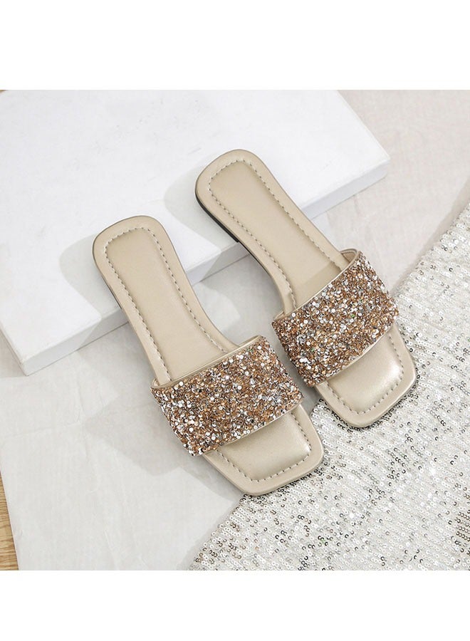 Fashion Women's Sequin Slippers Flat Rhinestone Flip-flops  - Image 1