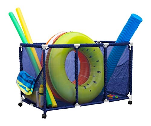Essentially Yours Pool Noodles Holder Toys Balls and Floats Equipment Mesh Rolling Storage Organizer Bin Kids Height Large 43 W x 25 L x 28 H BlueWhite Style 563009 - Image 1