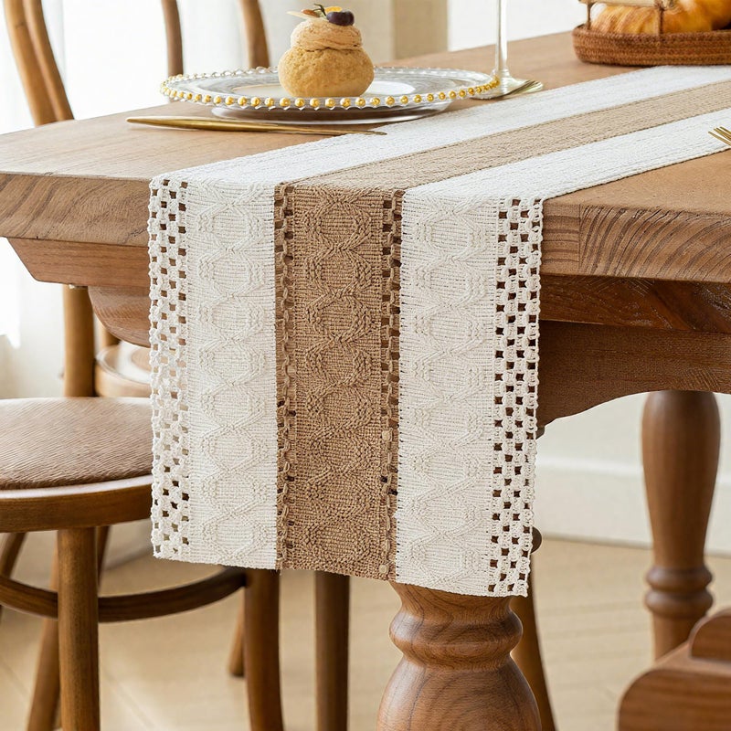 FEXIA Boho Table Runner for Home Decor with Out Tassels 72 Inches Long Farmhouse Rustic Table Runner Macrame Burlap Table Decoration for Living Room Bridal Shower(12x72 Inches) - Image 1