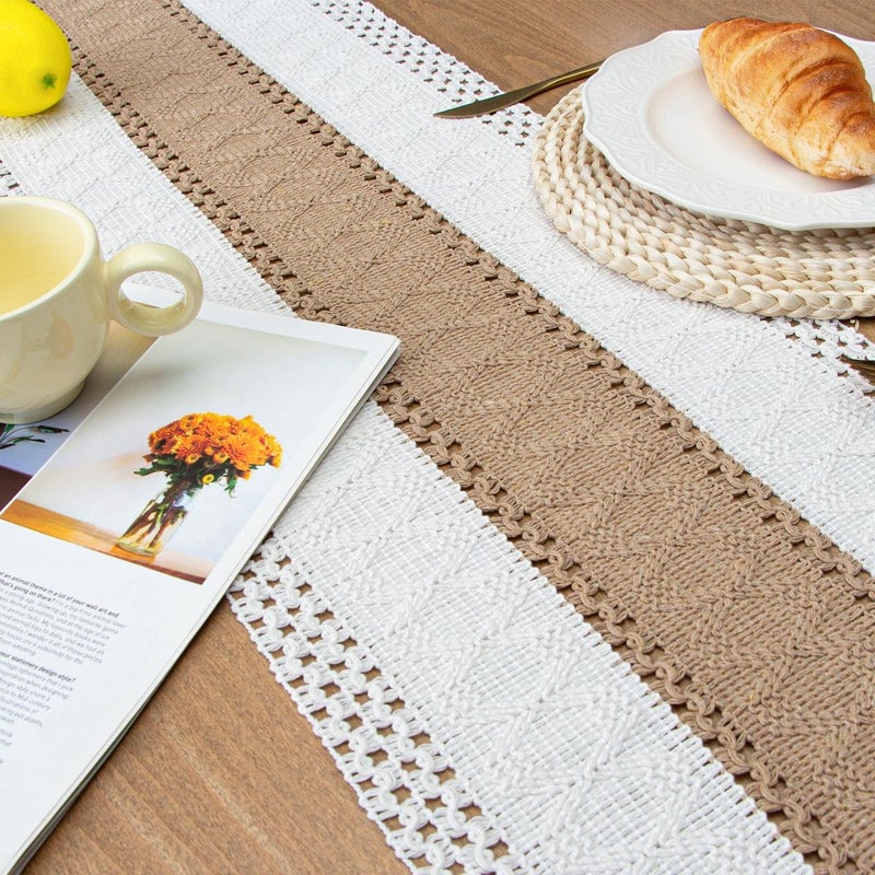 FEXIA Boho Table Runner for Home Decor with Out Tassels 72 Inches Long Farmhouse Rustic Table Runner Macrame Burlap Table Decoration for Living Room Bridal Shower(12x72 Inches) - Image 5