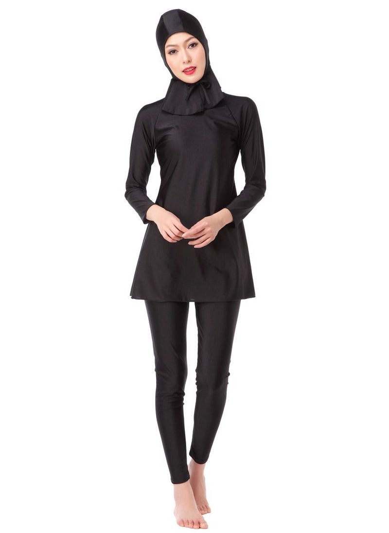 Loquat Muslim Conservative Long Sleeve Islamic Swimsuit Swimwear Burkinis Set Black  - Image 2
