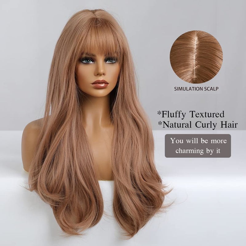 Esmee 24 Inches Strawberry Blonde Long Wavy Wig with Bangs for Women Natural Synthetic Hair Heat Resistant Wigs for Daily Party Cosplay Wear - Image 2