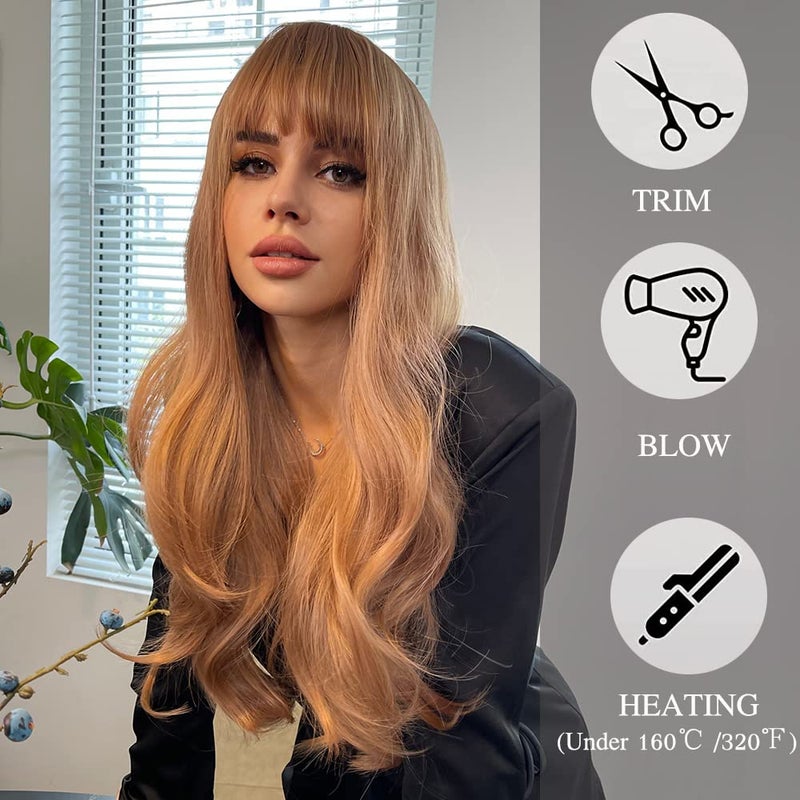 Esmee 24 Inches Strawberry Blonde Long Wavy Wig with Bangs for Women Natural Synthetic Hair Heat Resistant Wigs for Daily Party Cosplay Wear - Image 5