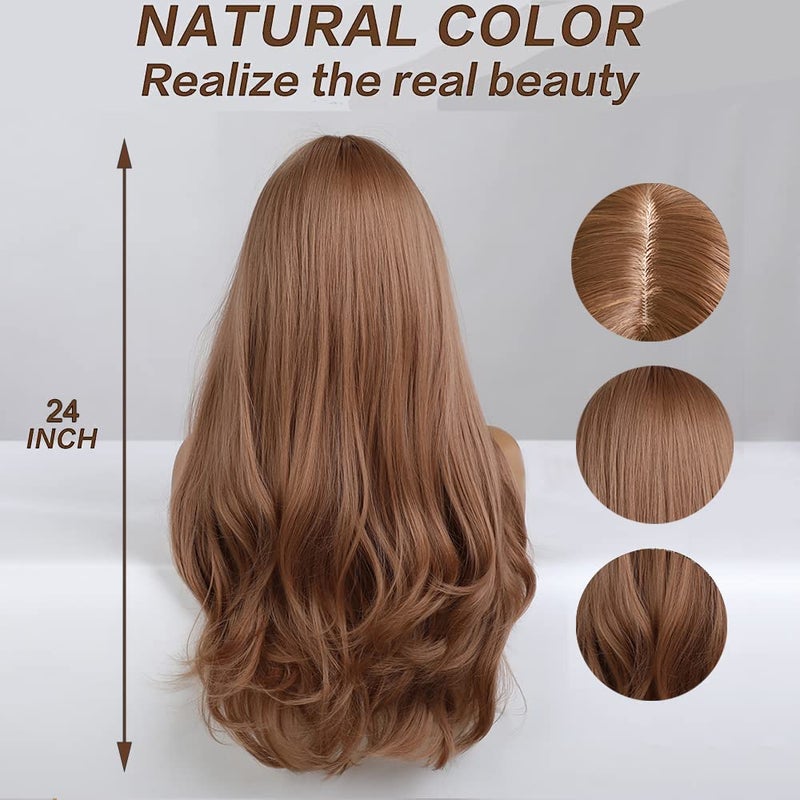 Esmee 24 Inches Strawberry Blonde Long Wavy Wig with Bangs for Women Natural Synthetic Hair Heat Resistant Wigs for Daily Party Cosplay Wear - Image 4