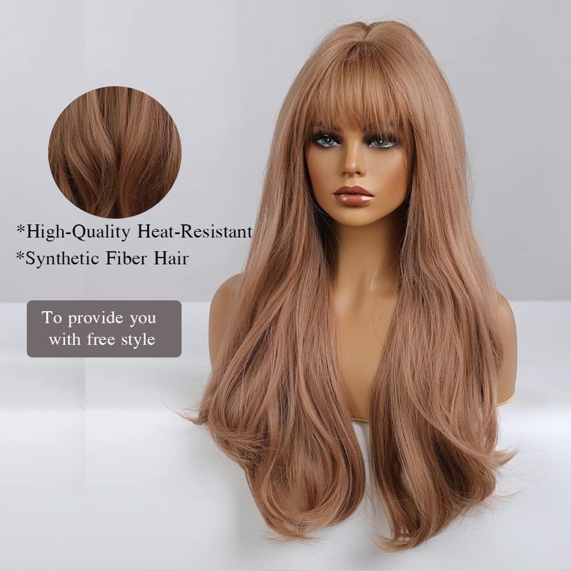 Esmee 24 Inches Strawberry Blonde Long Wavy Wig with Bangs for Women Natural Synthetic Hair Heat Resistant Wigs for Daily Party Cosplay Wear - Image 3