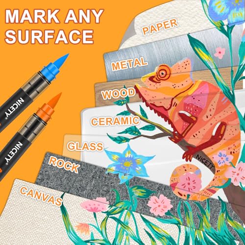 NICETY 180 Acrylic Paint Markers, Acrylic Paint Pens Brush Tip for Rock Painting, Wood, Glass, Stone, Canvas, Ceramic, Fabric - Acrylic Markers DIY Craft & Art Supplies for Adults, Artists - Image 4