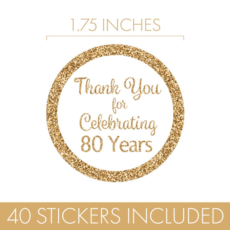 DISTINCTIVS White and Gold 80th Birthday Thank You Stickers - 1.75 in - 40 Labels - Image 3