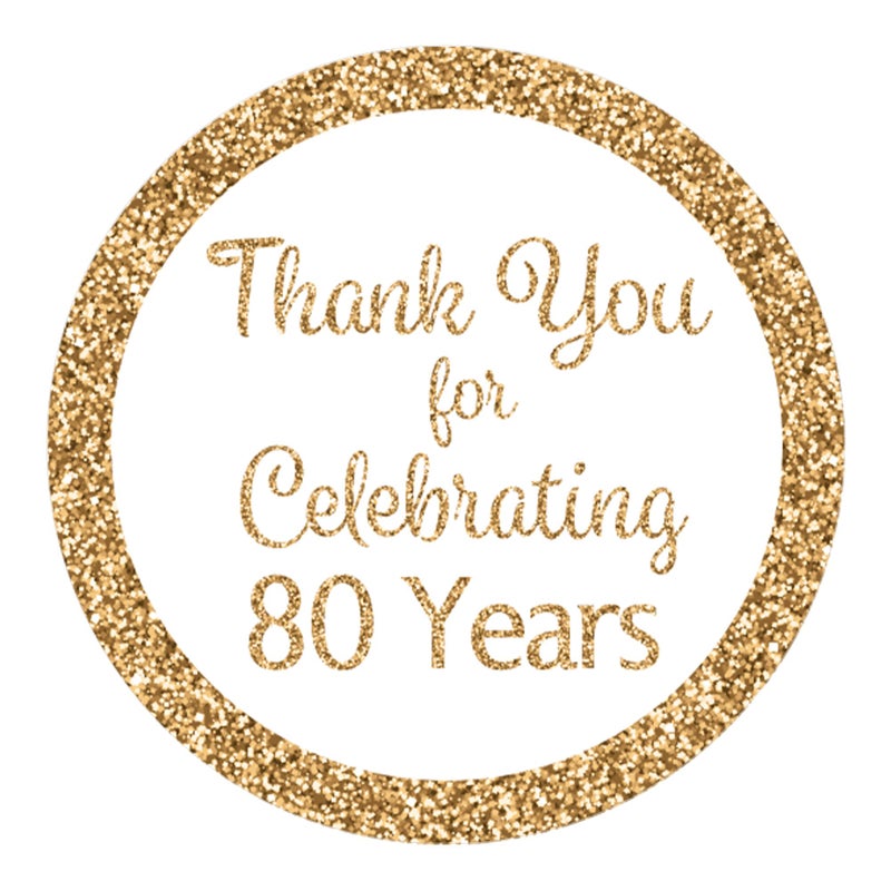 DISTINCTIVS White and Gold 80th Birthday Thank You Stickers - 1.75 in - 40 Labels - Image 1