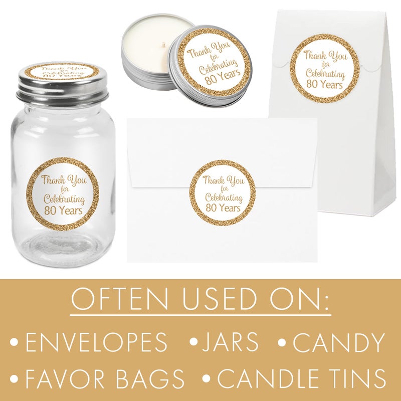 DISTINCTIVS White and Gold 80th Birthday Thank You Stickers - 1.75 in - 40 Labels - Image 4