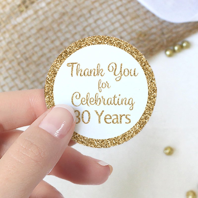 DISTINCTIVS White and Gold 80th Birthday Thank You Stickers - 1.75 in - 40 Labels - Image 2