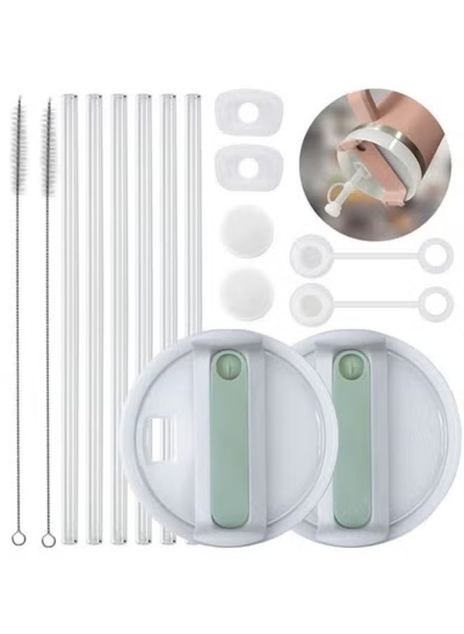 Peachjoy 2 Pack Lid Replacement 40 oz Tumbler with Handle for Cup 2.0 Version - 6 Pcs Extra Long Reusable Straws and H2.0 Silicone Spill Proof Stopper - Spill Resistant Covers 3 Set - Image 1