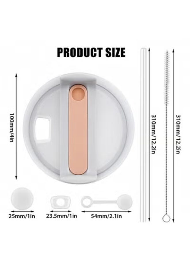 Peachjoy 2 Pack Lid Replacement 40 oz Tumbler with Handle for Cup 2.0 Version - 6 Pcs Extra Long Reusable Straws and H2.0 Silicone Spill Proof Stopper - Spill Resistant Covers 3 Set - Image 4