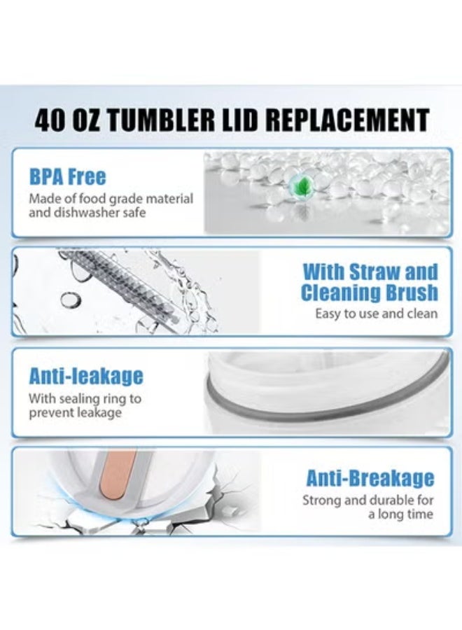 Peachjoy 2 Pack Lid Replacement 40 oz Tumbler with Handle for Cup 2.0 Version - 6 Pcs Extra Long Reusable Straws and H2.0 Silicone Spill Proof Stopper - Spill Resistant Covers 3 Set - Image 3