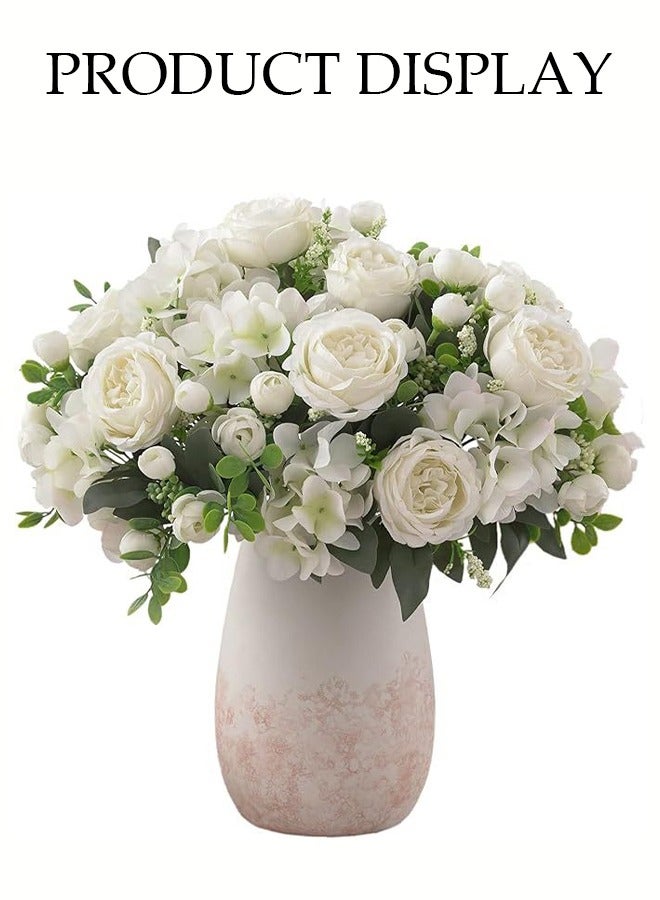 DUNISO طقم باقة زهور بيوني اصطناعية مكون من 2 قطعة، زهور بيوني اصطناعية وبراعم زهور، زهور مزخرفة مزيفة، زينة باقات الزفاف المنزلية، تستخدم لتزيين المنزل، المكتب، طاولة الغرفة، طاولة المكتب - Image 4