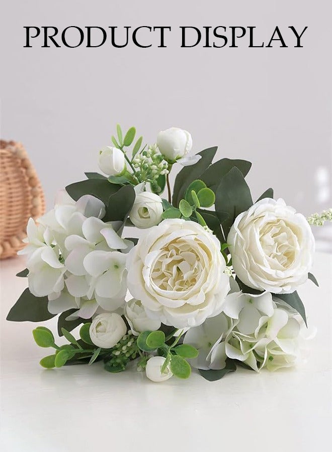 DUNISO طقم باقة زهور بيوني اصطناعية مكون من 2 قطعة، زهور بيوني اصطناعية وبراعم زهور، زهور مزخرفة مزيفة، زينة باقات الزفاف المنزلية، تستخدم لتزيين المنزل، المكتب، طاولة الغرفة، طاولة المكتب - Image 5