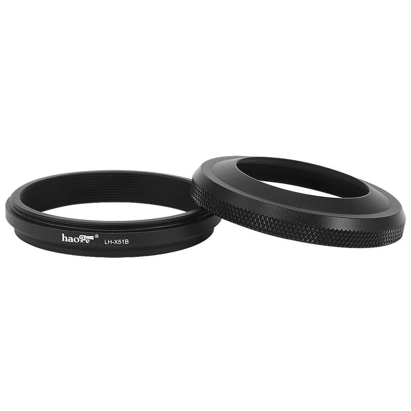 Haoge LH-X51B 2in1 All Metal Ultra-Thin Lens Hood with Adapter Ring Set for Fuji X100VI Fujifilm FinePix X100V Camera Accessories Black - Image 1