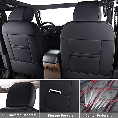Huidasource Wrangler JK Seat Cover 4 Door, Waterproof Leather Custom Car Seat Cover, Front&Rear Seat Cushion Protector Fit for Jeep Wrangler JK 4-Door Sahara Sport Rubicon 2007-2017(Full Set/Black) - Image 2