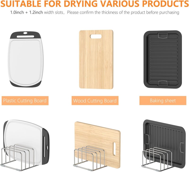 KORRTFID Cutting Board Holder Stand, Chopping Board Storage Rack, Cutting Board Organizer, 304 Stainless Steel Chopping Board Holder, Cookie Sheets Organizer 1.0+1.2 Inch Width Slots (2 PCS) - Image 4