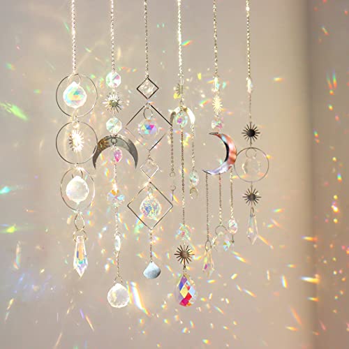 ilclviz 6Pieces Crystal Suncatchers for Window Hanging Sun Catcher with Chain Rainbow Maker Crystal Prisms Decor for Home Garden Party Wedding Ornament Gift Mother Daughter - Image 1